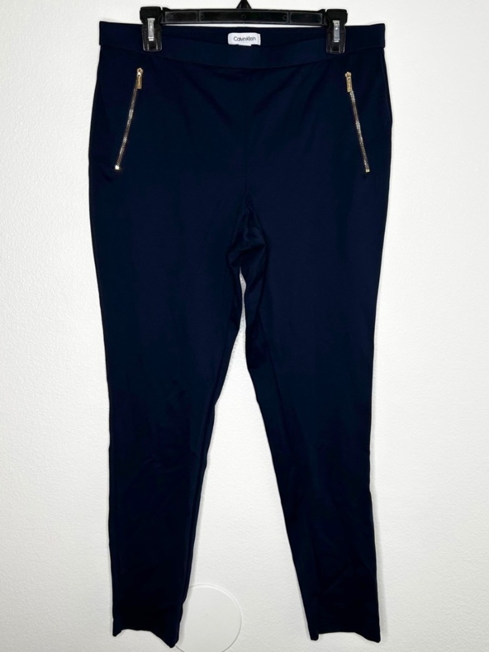 Calvin Klein Womens Navy Stretch Pull-On Skinny Dress Pants Size L